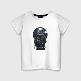Детская футболка хлопок с принтом Biker Astronaut в Санкт-Петербурге, 100% хлопок | круглый вырез горловины, полуприлегающий силуэт, длина до линии бедер | астронавт | байкер | вселенная | звезды | космонавт | космос | косуха | крутой | луна | наса | рок | шлем