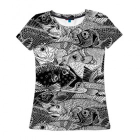 Женская футболка 3D с принтом Рыбы в Санкт-Петербурге, 100% полиэфир ( синтетическое хлопкоподобное полотно) | прямой крой, круглый вырез горловины, длина до линии бедер | beautiful | best | cool | depth | fashio | fish | graphics | pattern | picture | trendy | underwater | water | world | youth | белый | вода | глубина | графика | картинка | красивый | крутой | лучший | мир | мода | модный | молодёжная | подводный | рисуно