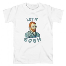 Мужская футболка хлопок с принтом Let It Gogh в Санкт-Петербурге, 100% хлопок | прямой крой, круглый вырез горловины, длина до линии бедер, слегка спущенное плечо. | ван гог | вангог | винсент | гуашь | живопись | звездная ночь | искусство | картина | кисти | краски | масло | мольберт | штрихи