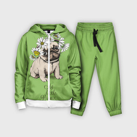 Детский костюм 3D с принтом My little hippie в Санкт-Петербурге,  |  | breed | dog | hippie | kid | little | my | pug | puppy | wreath | венок | графика | зелёный | картинка | красивый | крутой | лучший | маленький | малыш | мода | модный | мой | молодёжная | мопс | порода | рисунок | ромашки | собака