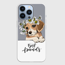 Чехол для iPhone 13 Pro с принтом Best friend в Санкт-Петербурге,  |  | backgroun | best | breed | daisies | dog | flowers | friend | green | kid | puppy | wreath | венок | графика | друг | зелёный | картинка | красивый | крутой | лучший | малыш | мода | модный | молодёжная | порода | рисунок | ромашки | собака