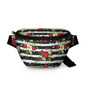 Поясная сумка 3D с принтом Розы и орхидеи в Санкт-Петербурге, 100% полиэстер | плотная ткань, ремень с регулируемой длиной, внутри несколько карманов для мелочей, основное отделение и карман с обратной стороны сумки застегиваются на молнию | flowers | orchi | roses | белый | букеты | графика | зелёный | искусство | картинка | красивый | красный | крутой | листья | мода | модный | молодёжная | орнамент | орхидеи | полосы | рисунок | розы | рукоделие