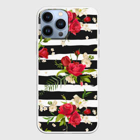 Чехол для iPhone 13 Pro Max с принтом Розы и орхидеи в Санкт-Петербурге,  |  | flowers | orchi | roses | белый | букеты | графика | зелёный | искусство | картинка | красивый | красный | крутой | листья | мода | модный | молодёжная | орнамент | орхидеи | полосы | рисунок | розы | рукоделие