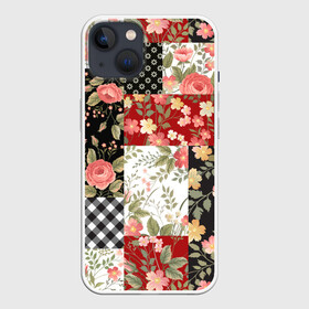 Чехол для iPhone 13 с принтом Лоскутный орнамент в Санкт-Петербурге,  |  | branches | flor | flowers | leaves | ветки | геометрический | горошек | графика | искусство | картинка | клетка | красивый | крутой | листья | мода | модный | молодёжная | орнамент | рисунок | розы | рукоделие | стиль