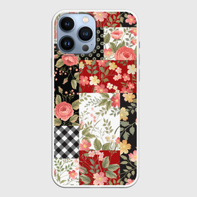 Чехол для iPhone 13 Pro Max с принтом Лоскутный орнамент в Санкт-Петербурге,  |  | branches | flor | flowers | leaves | ветки | геометрический | горошек | графика | искусство | картинка | клетка | красивый | крутой | листья | мода | модный | молодёжная | орнамент | рисунок | розы | рукоделие | стиль