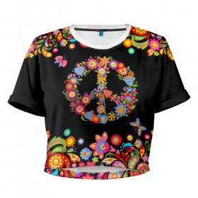 Женская футболка Cropp-top с принтом Пацифист в Санкт-Петербурге, 100% полиэстер | круглая горловина, длина футболки до линии талии, рукава с отворотами | 