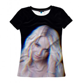 Женская футболка 3D с принтом Britney Glitch в Санкт-Петербурге, 100% полиэфир ( синтетическое хлопкоподобное полотно) | прямой крой, круглый вырез горловины, длина до линии бедер | britney | britneyspears | glitch | icon | jean | pop | princess | spears | usa | бритни | бритниспирс | глич | джин | поп | работа | спирс | сша