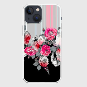 Чехол для iPhone 13 mini с принтом Розы в Санкт-Петербурге,  |  | branches | flora | flowers | leaves | ornament | patterns | ветки | графика | искусство | картинка | красивый | крутой | листья | мода | модный | молодёжная | орнамент | полосатый | рисунок | розы | рукоделие | стиль