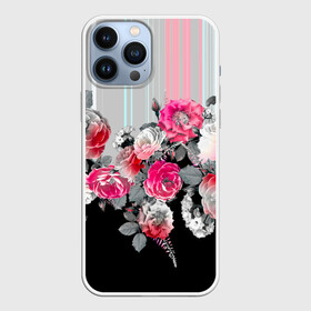 Чехол для iPhone 13 Pro Max с принтом Розы в Санкт-Петербурге,  |  | branches | flora | flowers | leaves | ornament | patterns | ветки | графика | искусство | картинка | красивый | крутой | листья | мода | модный | молодёжная | орнамент | полосатый | рисунок | розы | рукоделие | стиль