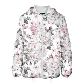 Мужская куртка 3D с принтом Белые розы в Санкт-Петербурге, ткань верха — 100% полиэстер, подклад — флис | прямой крой, подол и капюшон оформлены резинкой с фиксаторами, два кармана без застежек по бокам, один большой потайной карман на груди. Карман на груди застегивается на липучку | bouquets | color | gray | leave | lowers | ornament | patterns | pink | roses | букеты | графика | искусство | картинка | красивый | крутой | листья | мода | модный | молодёжная | орнамент | рисунок | розовые | розы | рукоделие | серый