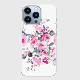 Чехол для iPhone 13 Pro с принтом Розовые розы в Санкт-Петербурге,  |  | bouquets | color | gray | leave | lowers | ornament | patterns | pink | roses | букеты | графика | искусство | картинка | красивый | крутой | листья | мода | модный | молодёжная | орнамент | рисунок | розовые | розы | рукоделие | серый