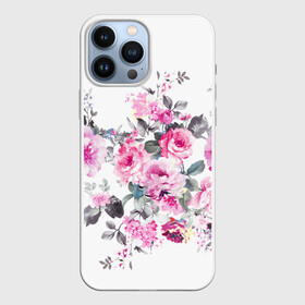 Чехол для iPhone 13 Pro Max с принтом Розовые розы в Санкт-Петербурге,  |  | bouquets | color | gray | leave | lowers | ornament | patterns | pink | roses | букеты | графика | искусство | картинка | красивый | крутой | листья | мода | модный | молодёжная | орнамент | рисунок | розовые | розы | рукоделие | серый