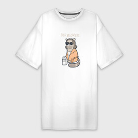 Платье-футболка хлопок с принтом Big Meowski в Санкт-Петербурге,  |  | большой лебовски | боулинг | дюдя | кино | комедия | кот | котейка | котенок | котэ | кошка | молоко | хиппи | чувак | юмор