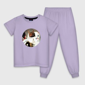 Детская пижама хлопок с принтом Cat Astronaut в Санкт-Петербурге, 100% хлопок |  брюки и футболка прямого кроя, без карманов, на брюках мягкая резинка на поясе и по низу штанин
 | Тематика изображения на принте: 