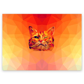 Поздравительная открытка с принтом Подмигивающий кот (Low Poly) в Санкт-Петербурге, 100% бумага | плотность бумаги 280 г/м2, матовая, на обратной стороне линовка и место для марки
 | cat | fox | kitty | low | lowpoly | poly | веселая | геометрия | грозовой кошак | желтая | кот | котейка | котофей | кошак | лиса | любителям кошек | низкополигональный | позитив | прикольная | рисунок | рыжая | узор