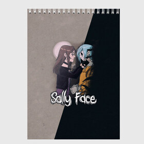 Скетчбук с принтом Sally Face в Санкт-Петербурге, 100% бумага
 | 48 листов, плотность листов — 100 г/м2, плотность картонной обложки — 250 г/м2. Листы скреплены сверху удобной пружинной спиралью | sally face | гизмо | девид | девочка | игра | лари | ларри | мальчик | маска | мрачная | на лице | пых | с протезом | сал | сали | салли | салли фейс | фейс | фэйс | эддисон | эшли