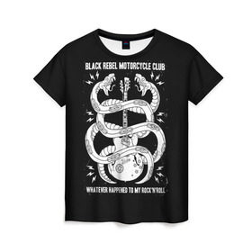 Женская футболка 3D с принтом Black Rebel Motorcycle Club в Санкт-Петербурге, 100% полиэфир ( синтетическое хлопкоподобное полотно) | прямой крой, круглый вырез горловины, длина до линии бедер | Тематика изображения на принте: black rebel motorcycle club | brmc | rock | группы | инди | музыка | рок | рок н ролл