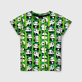Детская футболка 3D с принтом Медведи панда в Санкт-Петербурге, 100% гипоаллергенный полиэфир | прямой крой, круглый вырез горловины, длина до линии бедер, чуть спущенное плечо, ткань немного тянется | animals | bamboo | bears | branches | funny | panda | trees | аниме | бамбук | весёлые | ветки | графика | деревья | животные | зелёный | искусство | картинка | красивый | крутой | малыши | медведи | мода | модный | молодёжная
