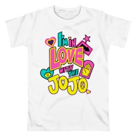 Мужская футболка хлопок с принтом Love JoJo в Санкт-Петербурге, 100% хлопок | прямой крой, круглый вырез горловины, длина до линии бедер, слегка спущенное плечо. | jojo logo | jojo no kimyou na bouken | ojos bizarre adventure | невероятное приключение джоджо