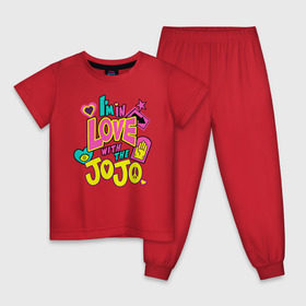 Детская пижама хлопок с принтом Love JoJo в Санкт-Петербурге, 100% хлопок |  брюки и футболка прямого кроя, без карманов, на брюках мягкая резинка на поясе и по низу штанин
 | jojo logo | jojo no kimyou na bouken | ojos bizarre adventure | невероятное приключение джоджо