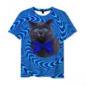 Мужская футболка 3D с принтом Гипнотический кот в Санкт-Петербурге, 100% полиэфир | прямой крой, круглый вырез горловины, длина до линии бедер | big | арт | крупные арты | крупные принты | сумасшедшие арты