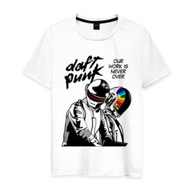 Мужская футболка хлопок с принтом Daft Punk в Санкт-Петербурге, 100% хлопок | прямой крой, круглый вырез горловины, длина до линии бедер, слегка спущенное плечо. | daft punk | electronic | house | human | music | robot | дафт панк | музыка | синти поп | хаус | электроника