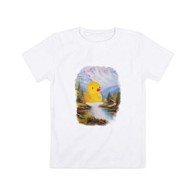 Детская футболка хлопок с принтом Уточка в Санкт-Петербурге, 100% хлопок | круглый вырез горловины, полуприлегающий силуэт, длина до линии бедер | ванна | водопад | горы | домик | красота | лес | озеро | океан | пейзаж | природа | утка | утя