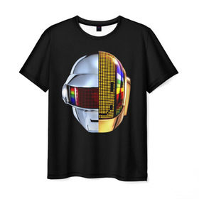 Мужская футболка 3D с принтом Daft Punk в Санкт-Петербурге, 100% полиэфир | прямой крой, круглый вырез горловины, длина до линии бедер | Тематика изображения на принте: daft punk | electronic | house | human | music | robot | дафт панк | музыка | синти поп | хаус | электроника