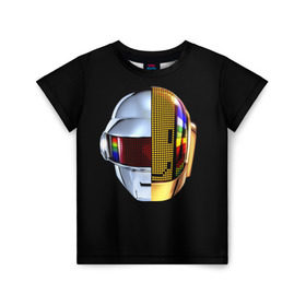 Детская футболка 3D с принтом Daft Punk в Санкт-Петербурге, 100% гипоаллергенный полиэфир | прямой крой, круглый вырез горловины, длина до линии бедер, чуть спущенное плечо, ткань немного тянется | Тематика изображения на принте: daft punk | electronic | house | human | music | robot | дафт панк | музыка | синти поп | хаус | электроника