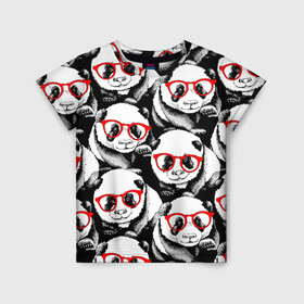 Детская футболка 3D с принтом Панды в красных очках в Санкт-Петербурге, 100% гипоаллергенный полиэфир | прямой крой, круглый вырез горловины, длина до линии бедер, чуть спущенное плечо, ткань немного тянется | animals | bears | funny | head | muzzl | pandas | red | весёлые | взгляд | голова | графика | животные | искусство | картинка | красивый | красные | крутой | медведи | мода | модный | молодёжная | очки | панды | рисунок