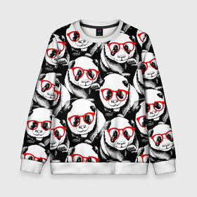 Детский свитшот 3D с принтом Панды в красных очках в Санкт-Петербурге, 100% полиэстер | свободная посадка, прямой крой, мягкая тканевая резинка на рукавах и понизу свитшота | Тематика изображения на принте: animals | bears | funny | head | muzzl | pandas | red | весёлые | взгляд | голова | графика | животные | искусство | картинка | красивый | красные | крутой | медведи | мода | модный | молодёжная | очки | панды | рисунок