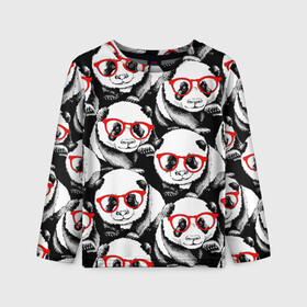 Детский лонгслив 3D с принтом Панды в красных очках в Санкт-Петербурге, 100% полиэстер | длинные рукава, круглый вырез горловины, полуприлегающий силуэт
 | animals | bears | funny | head | muzzl | pandas | red | весёлые | взгляд | голова | графика | животные | искусство | картинка | красивый | красные | крутой | медведи | мода | модный | молодёжная | очки | панды | рисунок