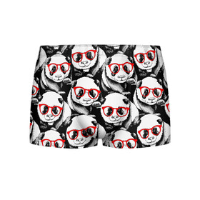 Мужские трусы 3D с принтом Панды в красных очках в Санкт-Петербурге, 50% хлопок, 50% полиэстер | классическая посадка, на поясе мягкая тканевая резинка | Тематика изображения на принте: animals | bears | funny | head | muzzl | pandas | red | весёлые | взгляд | голова | графика | животные | искусство | картинка | красивый | красные | крутой | медведи | мода | модный | молодёжная | очки | панды | рисунок