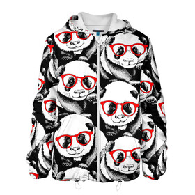 Мужская куртка 3D с принтом Панды в красных очках в Санкт-Петербурге, ткань верха — 100% полиэстер, подклад — флис | прямой крой, подол и капюшон оформлены резинкой с фиксаторами, два кармана без застежек по бокам, один большой потайной карман на груди. Карман на груди застегивается на липучку | animals | bears | funny | head | muzzl | pandas | red | весёлые | взгляд | голова | графика | животные | искусство | картинка | красивый | красные | крутой | медведи | мода | модный | молодёжная | очки | панды | рисунок