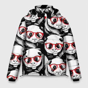 Мужская зимняя куртка 3D с принтом Панды в красных очках в Санкт-Петербурге, верх — 100% полиэстер; подкладка — 100% полиэстер; утеплитель — 100% полиэстер | длина ниже бедра, свободный силуэт Оверсайз. Есть воротник-стойка, отстегивающийся капюшон и ветрозащитная планка. 

Боковые карманы с листочкой на кнопках и внутренний карман на молнии. | Тематика изображения на принте: animals | bears | funny | head | muzzl | pandas | red | весёлые | взгляд | голова | графика | животные | искусство | картинка | красивый | красные | крутой | медведи | мода | модный | молодёжная | очки | панды | рисунок