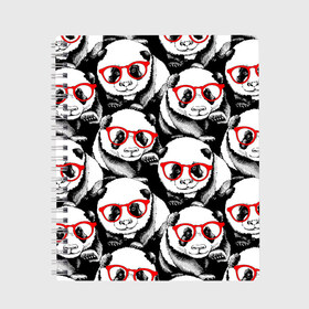 Тетрадь с принтом Панды в красных очках в Санкт-Петербурге, 100% бумага | 48 листов, плотность листов — 60 г/м2, плотность картонной обложки — 250 г/м2. Листы скреплены сбоку удобной пружинной спиралью. Уголки страниц и обложки скругленные. Цвет линий — светло-серый
 | Тематика изображения на принте: animals | bears | funny | head | muzzl | pandas | red | весёлые | взгляд | голова | графика | животные | искусство | картинка | красивый | красные | крутой | медведи | мода | модный | молодёжная | очки | панды | рисунок