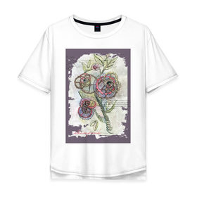 Мужская футболка хлопок Oversize с принтом Механический цветок в Санкт-Петербурге, 100% хлопок | свободный крой, круглый ворот, “спинка” длиннее передней части | steampunk | механика | ретро | рисунок | стимпанк | цветы
