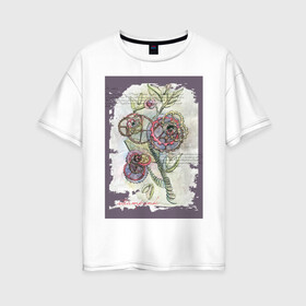 Женская футболка хлопок Oversize с принтом Механический цветок в Санкт-Петербурге, 100% хлопок | свободный крой, круглый ворот, спущенный рукав, длина до линии бедер
 | steampunk | механика | ретро | рисунок | стимпанк | цветы