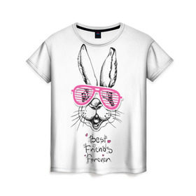 Женская футболка 3D с принтом Best Friends Forever в Санкт-Петербурге, 100% полиэфир ( синтетическое хлопкоподобное полотно) | прямой крой, круглый вырез горловины, длина до линии бедер | animal | best friends | forever | hare | hearts | love | rabbit | белый | графика | друзья | животное | заяц | искусство | картинка | кролик | крутой | лучшие | лучший | любоввь | модный | навсегда | очки | полосатые | рисунок