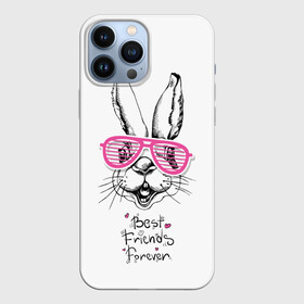 Чехол для iPhone 13 Pro Max с принтом Best Friends Forever в Санкт-Петербурге,  |  | animal | best friends | forever | hare | hearts | love | rabbit | белый | графика | друзья | животное | заяц | искусство | картинка | кролик | крутой | лучшие | лучший | любоввь | модный | навсегда | очки | полосатые | рисунок