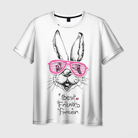 Мужская футболка 3D с принтом Best Friends Forever в Санкт-Петербурге, 100% полиэфир | прямой крой, круглый вырез горловины, длина до линии бедер | animal | best friends | forever | hare | hearts | love | rabbit | белый | графика | друзья | животное | заяц | искусство | картинка | кролик | крутой | лучшие | лучший | любоввь | модный | навсегда | очки | полосатые | рисунок