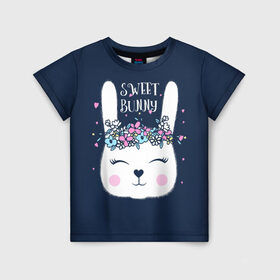 Детская футболка 3D с принтом Sweet bunny в Санкт-Петербурге, 100% гипоаллергенный полиэфир | прямой крой, круглый вырез горловины, длина до линии бедер, чуть спущенное плечо, ткань немного тянется | art | creat | drawing | graphics | picture | белый | влюбленный | графика | день святого валентина | заяц | зеленый | искусство | картинка | кролик | крутой | лучший | любовь | модный | подарок | праздник | пушистый