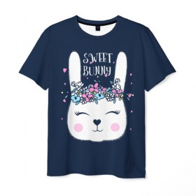 Мужская футболка 3D с принтом Sweet bunny в Санкт-Петербурге, 100% полиэфир | прямой крой, круглый вырез горловины, длина до линии бедер | art | creat | drawing | graphics | picture | белый | влюбленный | графика | день святого валентина | заяц | зеленый | искусство | картинка | кролик | крутой | лучший | любовь | модный | подарок | праздник | пушистый