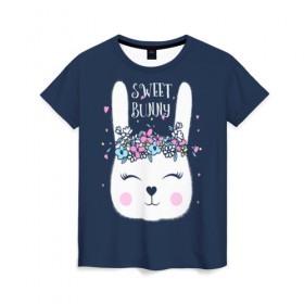 Женская футболка 3D с принтом Sweet bunny в Санкт-Петербурге, 100% полиэфир ( синтетическое хлопкоподобное полотно) | прямой крой, круглый вырез горловины, длина до линии бедер | art | creat | drawing | graphics | picture | белый | влюбленный | графика | день святого валентина | заяц | зеленый | искусство | картинка | кролик | крутой | лучший | любовь | модный | подарок | праздник | пушистый