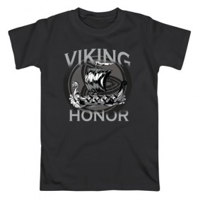 Мужская футболка хлопок с принтом Викинг в Санкт-Петербурге, 100% хлопок | прямой крой, круглый вырез горловины, длина до линии бедер, слегка спущенное плечо. | viking | викинг | викинги | дракар | драккар | честь