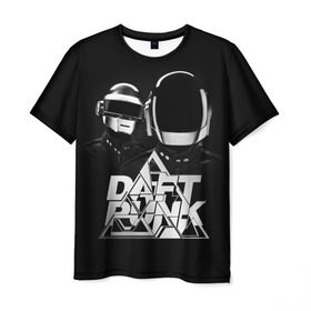 Мужская футболка 3D с принтом Daft Punk в Санкт-Петербурге, 100% полиэфир | прямой крой, круглый вырез горловины, длина до линии бедер | Тематика изображения на принте: daft punk | electronic | house | human | music | robot | дафт панк | музыка | синти поп | хаус | электроника