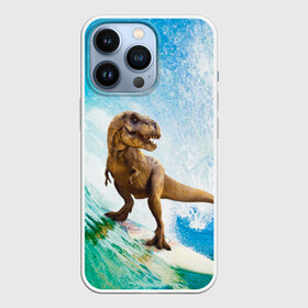 Чехол для iPhone 13 Pro с принтом Серфер Юрского Периода в Санкт-Петербурге,  |  | dinosaur | t rex | вода | грозовой | динозавр | динозавр ти рекс | динозавры | море | новинка | отдых | отпуск | прикол | путешествие | серфер | серфинг | серфингист | спорт | ти рекс | тиранозавр | юмор