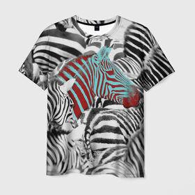Мужская футболка 3D с принтом Зебры в Санкт-Петербурге, 100% полиэфир | прямой крой, круглый вырез горловины, длина до линии бедер | big | арт | крупные арты | крупные принты | сумасшедшие арты