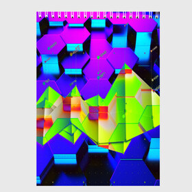 Скетчбук с принтом НЕОНОВЫЕ СОТЫ в Санкт-Петербурге, 100% бумага
 | 48 листов, плотность листов — 100 г/м2, плотность картонной обложки — 250 г/м2. Листы скреплены сверху удобной пружинной спиралью | abstract | abstraction | comb | cyberpunk | texture | абстракция | бронь | броня | кибер панк | соты | стальные соты | текстуры