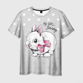 Мужская футболка 3D с принтом My little Bunny в Санкт-Петербурге, 100% полиэфир | прямой крой, круглый вырез горловины, длина до линии бедер | art | best | cool | creativity | drawing | graphics | phonthasia | picture | trend | бант | белый | графика | животное | зайченок | зайчик | искусство | картинка | кролик | крутой | лучший | маленький | милый | модный | мой | пушистый